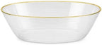 Spiralique 10 oz Disposable Plastic Oval Serving Bowls, Clear Gold Rim, BPA-Free Heavyweight Party Bowls, 120