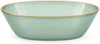 Spiralique 10 oz Disposable Plastic Oval Serving Bowls, Green Gold Rim, BPA-Free Heavyweight Party Bowls, 120