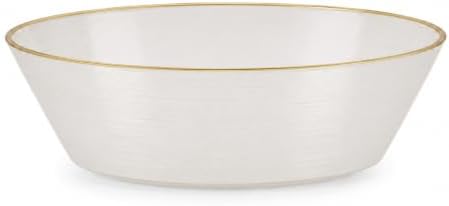 Spiralique 10 oz Disposable Plastic Oval Serving Bowls, Pearl Gold Rim, BPA-Free Heavyweight Party Bowls, 120