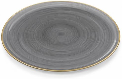 Spiralique 13 in Disposable Plastic Round Serving Trays, Charcoal Gold Rim, BPA-Free Heavyweight Party Platters