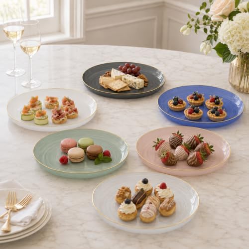 Spiralique 13 in Disposable Plastic Round Serving Trays, Charcoal Gold Rim, BPA-Free Heavyweight Party Platters, alternate