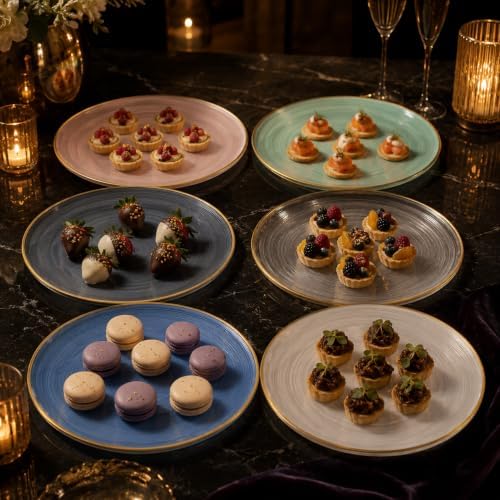 Spiralique 13 in Disposable Plastic Round Serving Trays, Charcoal Gold Rim, BPA-Free Heavyweight Party Platters, alternate