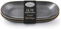 Spiralique 15.75 in Disposable Plastic Oval Serving Platters, Charcoal Gold Rim, BPA-Free Heavyweight Party