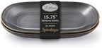 Spiralique 15.75 in Disposable Plastic Oval Serving Platters, Charcoal Gold Rim, BPA-Free Heavyweight Party
