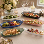 Spiralique 15.75 in Disposable Plastic Oval Serving Platters, Charcoal Gold Rim, BPA-Free Heavyweight Party, alternate view 2