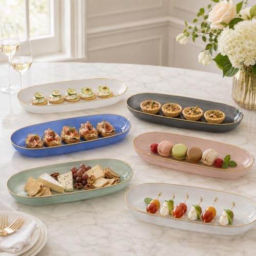 Spiralique 15.75 in Disposable Plastic Oval Serving Platters, Charcoal Gold Rim, BPA-Free Heavyweight Party, alternate view 3