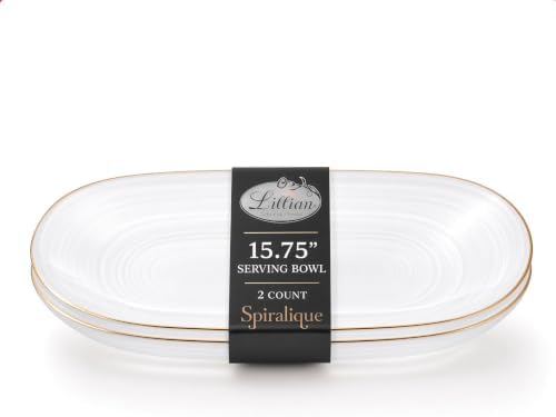 Spiralique 15.75 in Disposable Plastic Oval Serving Platters, Clear Gold Rim, BPA-Free Heavyweight Party Trays