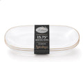 Spiralique 15.75 in Disposable Plastic Oval Serving Platters, Clear Gold Rim, BPA-Free Heavyweight Party Trays