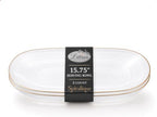 Spiralique 15.75 in Disposable Plastic Oval Serving Platters, Clear Gold Rim, BPA-Free Heavyweight Party Trays