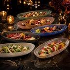 Spiralique 15.75 in Disposable Plastic Oval Serving Platters, Clear Gold Rim, BPA-Free Heavyweight Party Trays, alternate