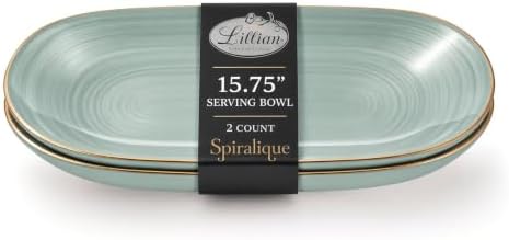 Spiralique 15.75 in Disposable Plastic Oval Serving Platters, Green Gold Rim, BPA-Free Heavyweight Party Trays