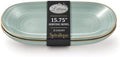 Spiralique 15.75 in Disposable Plastic Oval Serving Platters, Green Gold Rim, BPA-Free Heavyweight Party Trays
