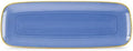 Spiralique 17.5 in Disposable Plastic Rectangular Serving Trays, Blue Gold Rim, BPA-Free Heavyweight Party