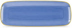 Spiralique 17.5 in Disposable Plastic Rectangular Serving Trays, Blue Gold Rim, BPA-Free Heavyweight Party