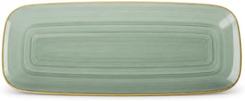 Spiralique 17.5 in Disposable Plastic Rectangular Serving Trays, Green Gold Rim, BPA-Free Heavyweight Party
