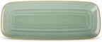 Spiralique 17.5 in Disposable Plastic Rectangular Serving Trays, Green Gold Rim, BPA-Free Heavyweight Party