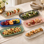 Spiralique 17.5 in Disposable Plastic Rectangular Serving Trays, Green Gold Rim, BPA-Free Heavyweight Party, alternate view 2