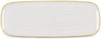 Spiralique 17.5 in Disposable Plastic Rectangular Serving Trays, Pearl Gold Rim, BPA-Free Heavyweight Party