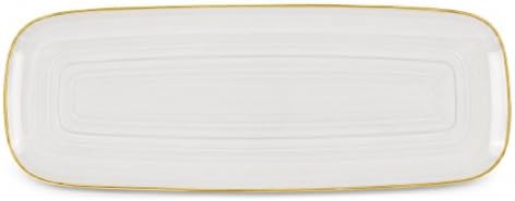 Spiralique 17.5 in Disposable Plastic Rectangular Serving Trays, Pearl Gold Rim, BPA-Free Heavyweight Party