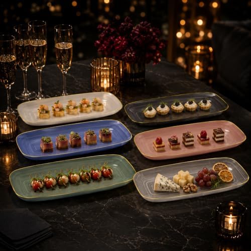 Spiralique 17.5 in Disposable Plastic Rectangular Serving Trays, Rose Gold Rim, BPA-Free Heavyweight Party, alternate view 3