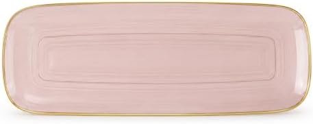 Spiralique 17.5 in Disposable Plastic Rectangular Serving Trays, Rose Gold Rim, BPA-Free Heavyweight Party