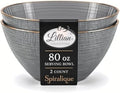 Spiralique 80 oz Disposable Plastic Round Serving Bowls, Charcoal Gold Rim, BPA-Free Heavyweight Party Bowls, 2