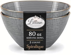 Spiralique 80 oz Disposable Plastic Round Serving Bowls, Charcoal Gold Rim, BPA-Free Heavyweight Party Bowls, 2