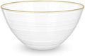 Spiralique 80 oz Disposable Plastic Round Serving Bowls, Clear Gold Rim, BPA-Free Heavyweight Party Bowls, 12