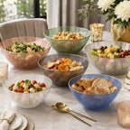 Spiralique 80 oz Disposable Plastic Round Serving Bowls, Clear Gold Rim, BPA-Free Heavyweight Party Bowls, 12, alternate view