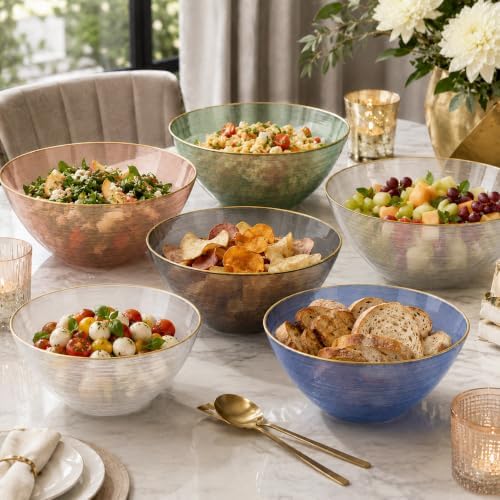 Spiralique 80 oz Disposable Plastic Round Serving Bowls, Clear Gold Rim, BPA-Free Heavyweight Party Bowls, 12, alternate view