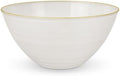 Spiralique 80 oz Disposable Plastic Round Serving Bowls, Pearl Gold Rim, BPA-Free Heavyweight Party Bowls, 12