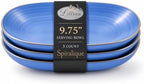 Spiralique 9.75 in Disposable Plastic Oval Serving Platters, Blue Gold Rim, BPA-Free Heavyweight Party Trays, 3