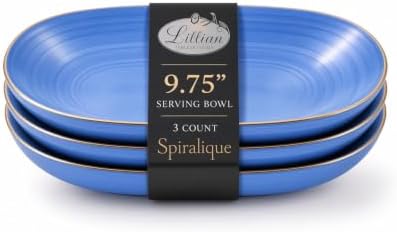 Spiralique 9.75 in Disposable Plastic Oval Serving Platters, Blue Gold Rim, BPA-Free Heavyweight Party Trays, 3
