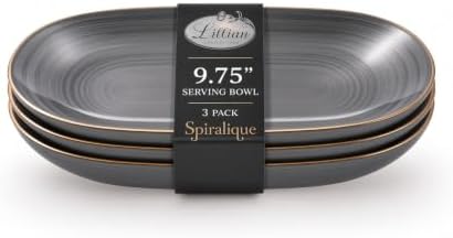 Spiralique 9.75 in Disposable Plastic Oval Serving Platters, Charcoal Gold Rim, BPA-Free Heavyweight Party