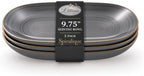 Spiralique 9.75 in Disposable Plastic Oval Serving Platters, Charcoal Gold Rim, BPA-Free Heavyweight Party