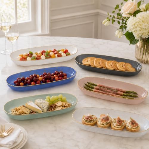 Spiralique 9.75 in Disposable Plastic Oval Serving Platters, Charcoal Gold Rim, BPA-Free Heavyweight Party, alternate view 3