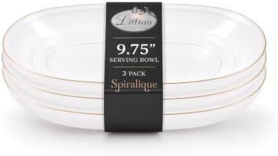 Spiralique 9.75 in Disposable Plastic Oval Serving Platters, Clear Gold Rim, BPA-Free Heavyweight Party Trays, 3