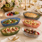 Spiralique 9.75 in Disposable Plastic Oval Serving Platters, Clear Gold Rim, BPA-Free Heavyweight Party Trays, 3, alternate
