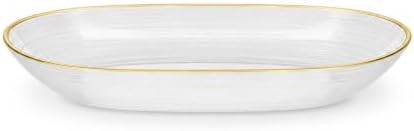 Spiralique 9.75 in Disposable Plastic Oval Serving Platters, Clear Gold Rim, BPA-Free Heavyweight Party Trays