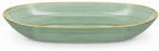 Spiralique 9.75 in Disposable Plastic Oval Serving Platters, Green Gold Rim, BPA-Free Heavyweight Party Trays