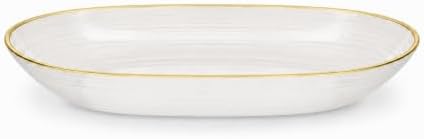 Spiralique 9.75 in Disposable Plastic Oval Serving Platters, Pearl Gold Rim, BPA-Free Heavyweight Party Trays