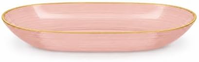 Spiralique 9.75 in Disposable Plastic Oval Serving Platters, Rose Gold Rim, BPA-Free Heavyweight Party Trays, 36