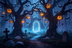 Spooky Graveyard Backdrop 12x8ft Fabric Halloween Backdrops for Wall in 12x8ft
