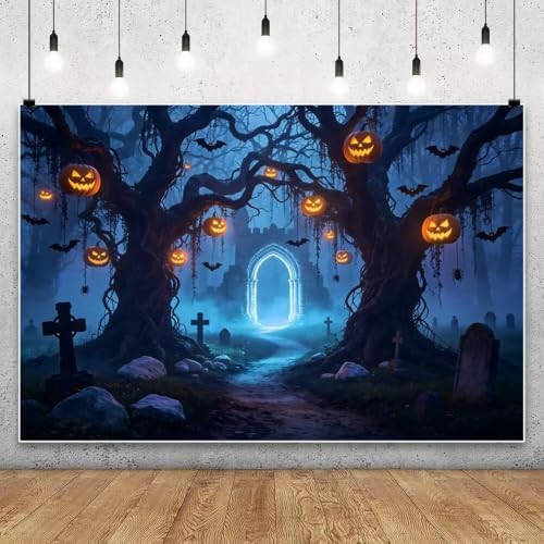 Spooky Graveyard Backdrop 12x8ft Fabric Halloween Backdrops for Wall in 12x8ft, alternate view 2