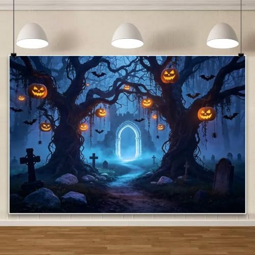 Spooky Graveyard Backdrop 12x8ft Fabric Halloween Backdrops for Wall in 12x8ft, alternate view 4