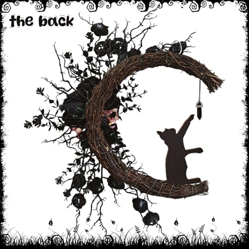 Spooky Halloween Wreath - 2026 Upgrade Black Cat Moon Door Decor with Lights for Indoor Outdoor Party Wall, alternate view 6