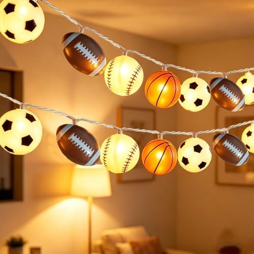 Sport Ball String Lights, 10FT 20LED Sport Fan Fairy Lights Decorations