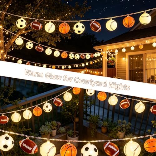 Sport Ball String Lights, 10FT 20LED Sport Fan Fairy Lights Decorations, alternate view 7