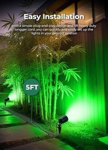 Spotlights Outdoor, 120V Plug-in Christmas Spot Light, 5000K LED Landscape Lighting with 5 Color Lenses (Red, alternate view