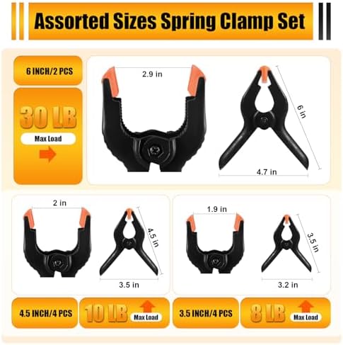 Spring Clamps, 3 Sizes Plastic Clips, Heavy Duty, Black, 10 Pcs in Black, alternate view 2